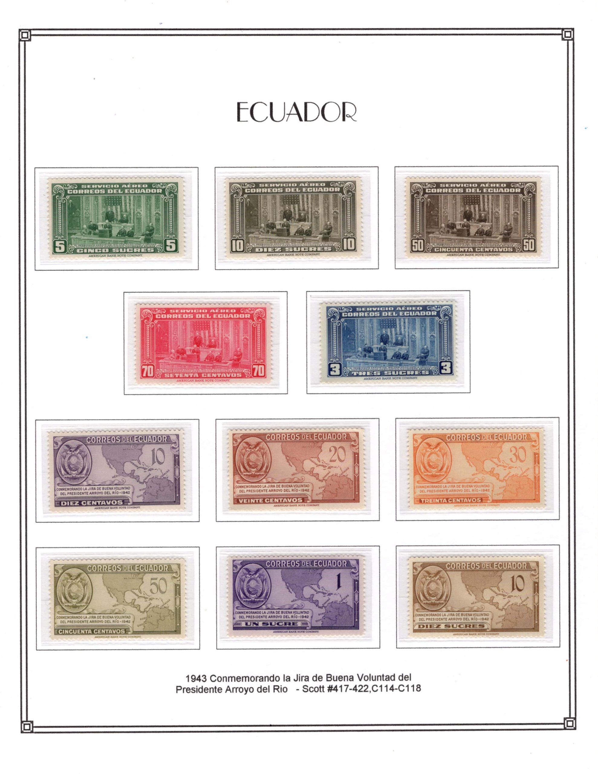 Ecuador 1943 Scott#417 422,C114 C118