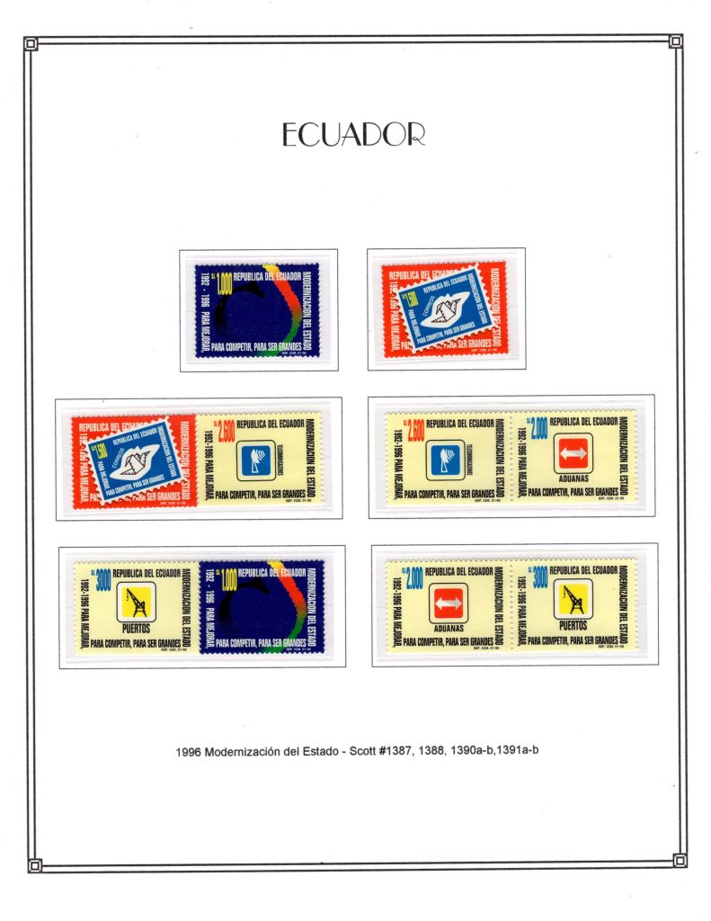 Ecuador 1996 Scott#1387 ,1388,1390a b,1391a b